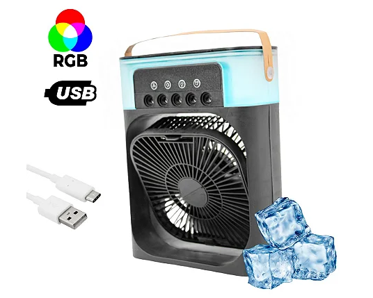 Ventilador Portátil Iluminação Umidificador Climatizador USB De Mesa Loja Ammix