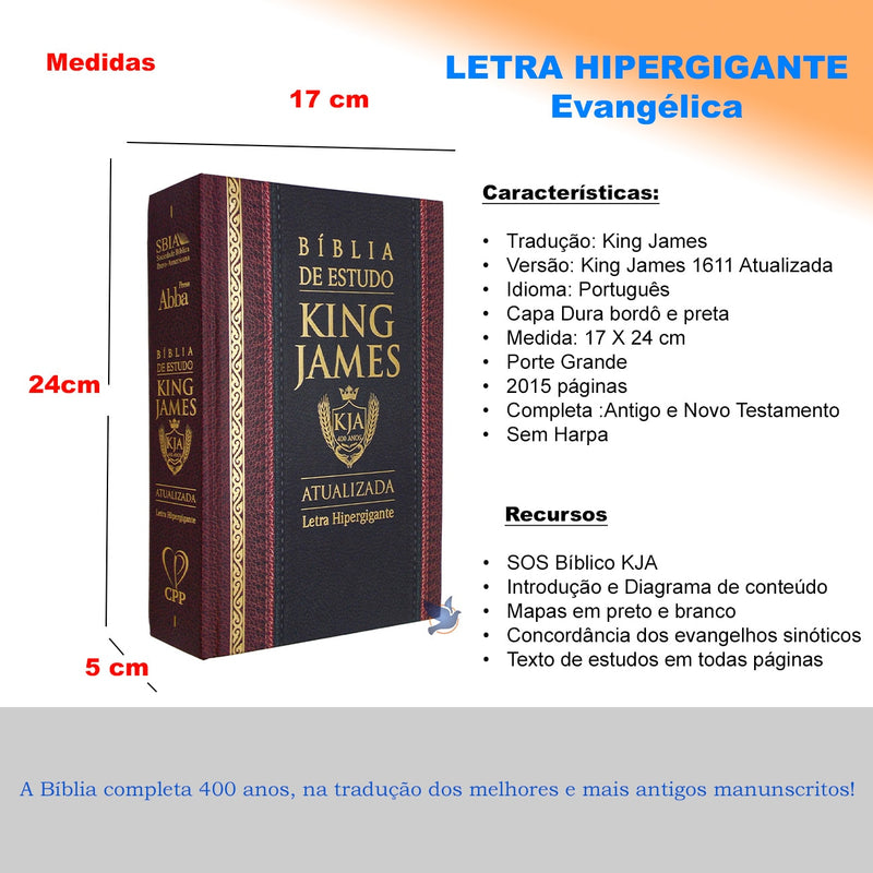 King James KJA Study Bible Hardcover Color Bordeaux and Black Loja Ammix