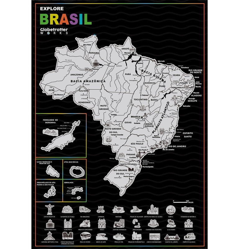 Explore Brasil Scratch Off Map For Traveler Gift Home Decoration Wall Painting 42 X 29.5 Loja Ammix