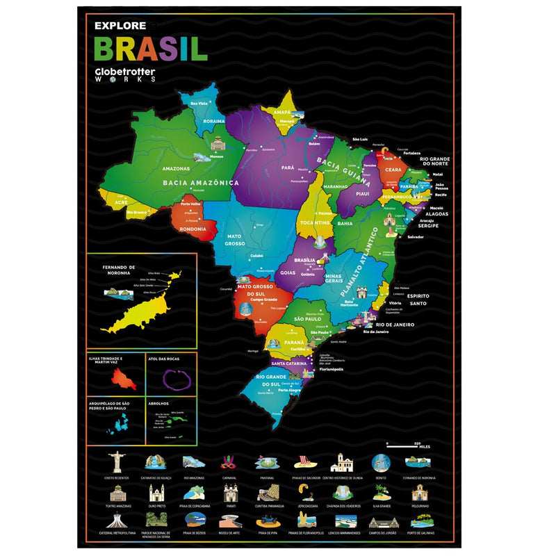 Explore Brasil Scratch Off Map For Traveler Gift Home Decoration Wall Painting 42 X 29.5 Loja Ammix