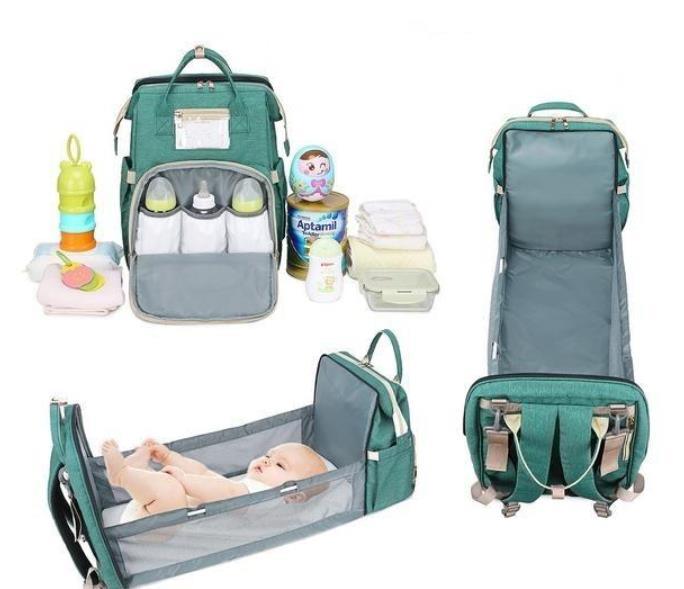 Unisex Baby Nappy Changing Bag Portable Large Capacity Folding Crib Bed Diaper Backpack Stroller Straps Travel Outdoor Rucksack - Loja Ammix
