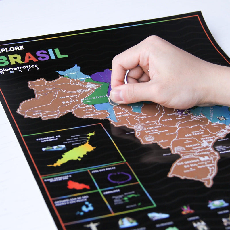 Mapa Raspadinha do Brasil com Bandeiras e principais destinos Brasileiros. - Loja Ammix