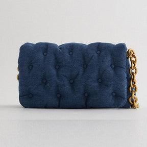 Blue oversized denim quilted shoulder bag - Loja Ammix