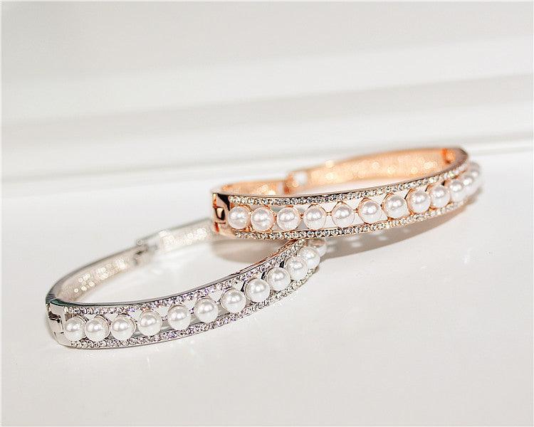Full diamond pearl rose gold bracelet - Loja Ammix