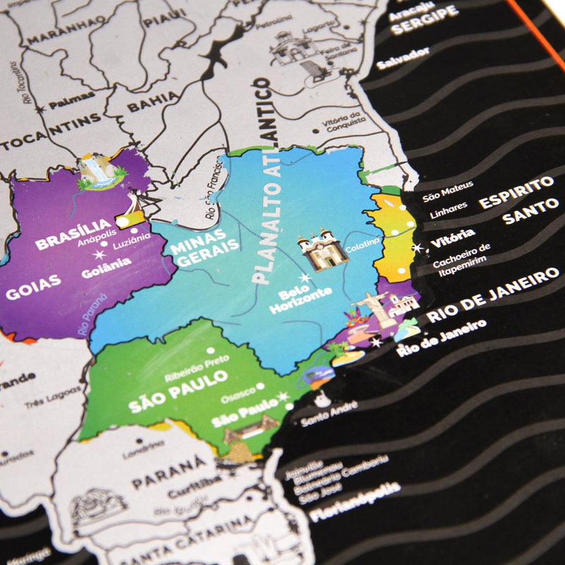 Mapa Raspadinha do Brasil com Bandeiras e principais destinos Brasileiros. - Loja Ammix