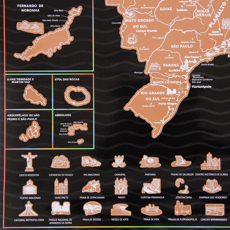 Mapa Raspadinha do Brasil com Bandeiras e principais destinos Brasileiros. - Loja Ammix