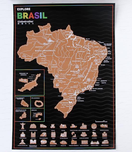 Mapa Raspadinha do Brasil com Bandeiras e principais destinos Brasileiros. - Loja Ammix