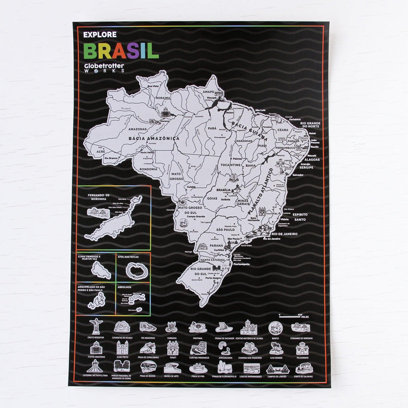 Mapa Raspadinha do Brasil com Bandeiras e principais destinos Brasileiros. - Loja Ammix