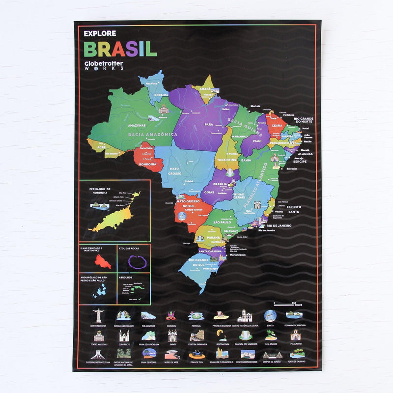Mapa Raspadinha do Brasil com Bandeiras e principais destinos Brasileiros. - Loja Ammix