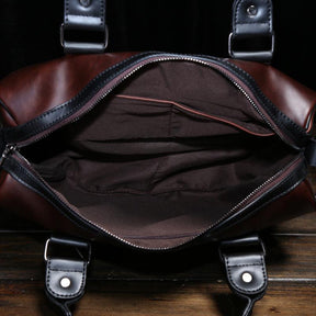 Men's shoulder bag crazy horse leather Messenger bag Korean version of the portable multi-function trend leisure diagonal package - Loja Ammix