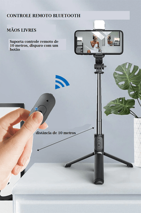 Bastão de Selfie Dobrável com Luz Led - Loja Ammix