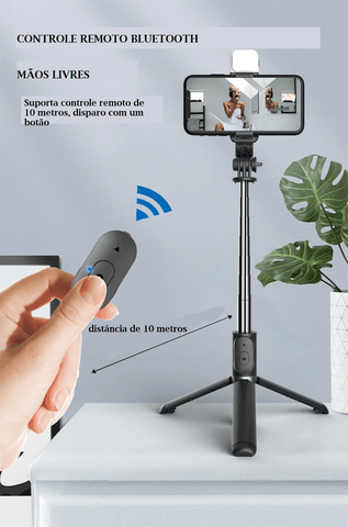 Bastão de Selfie Dobrável com Luz Led - Loja Ammix