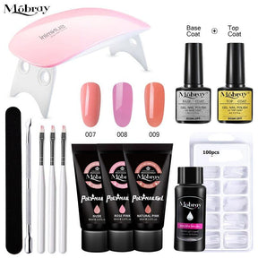 Mobray Poly Nail Gel Set 6W LED Lamp Full Manicure Set Quick Extension Nail Kit Gel Building Poly UV Gels Set For Nails Tool Kit - Loja Ammix