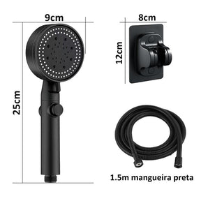 Shower Head Water Saving Black 5 Mode Adjustable High Pressure Shower One-key Stop Water Massage Eco Shower Bathroom Accessories - Loja Ammix