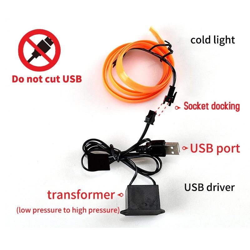 Lâmpada Atmosfera de Luz Fria com USB Acessório Interior de Carro - Loja Ammix
