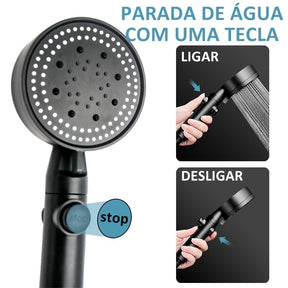 Shower Head Water Saving Black 5 Mode Adjustable High Pressure Shower One-key Stop Water Massage Eco Shower Bathroom Accessories - Loja Ammix