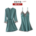 5PC Silk Robe Sleep Suit Womens Lace Satin Pajamas Gown Set V-Neck Cami Nighties Wear Pijama Home Nightwear Spring Nightdress - Loja Ammix
