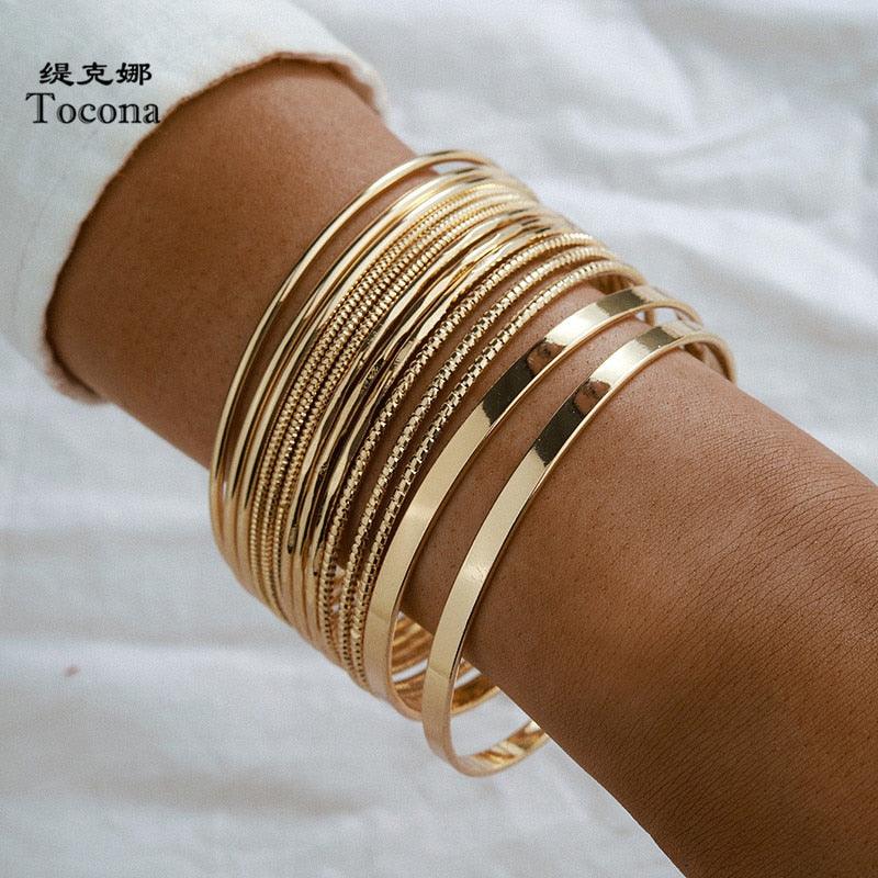 Tocona Punk Gold Color Bracelets for Women Trendy Alloy Metal Bangle Bohemian Jewelry Accessories Gift Wholesale 15165 - Loja Ammix