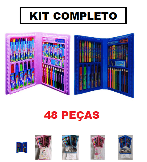 Kit Material Escolar Mix Estojo Infantil Para Pintura Maleta Com 48 Peças - Loja Ammix