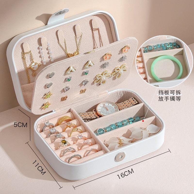 Jewelry Box Portable Leather Jewelry Organizer Box Display Travel Jewelry Case Boxes Button Leather Storage Zipper Jewelers - Loja Ammix