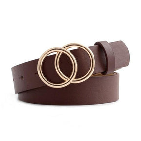 Double Ring Belts for Women Girls Fashion Leopard Waist Belt PU Metal Buckle Heart Pin Belt Leisure Dress Jeans Wild Waistband - Loja Ammix