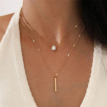Simple Crystal Geometric Gold Color Pendant Necklace Set for Women Charms Fashion Square Rhinestone Female Vintage Jewelry 2022 - Loja Ammix