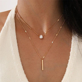 Simple Crystal Geometric Gold Color Pendant Necklace Set for Women Charms Fashion Square Rhinestone Female Vintage Jewelry 2022 - Loja Ammix