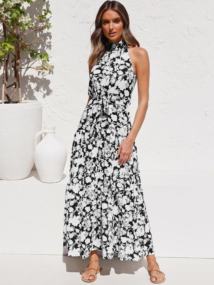 Summer Long Dress Polka Dot Casual Dresses Black Sexy Halter Strapless New 2022 Yellow Sundress Vacation Clothes For Women - Loja Ammix
