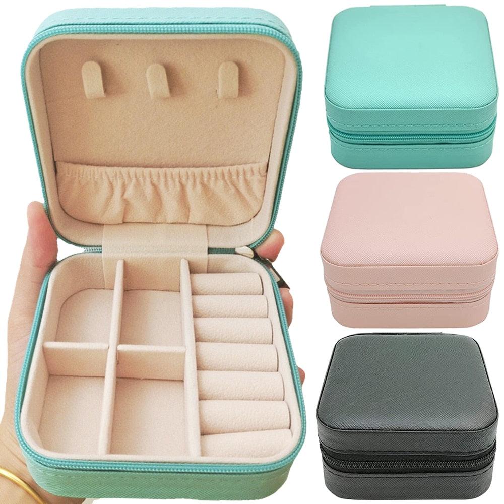 Jewelry Box Portable Leather Jewelry Organizer Box Display Travel Jewelry Case Boxes Button Leather Storage Zipper Jewelers - Loja Ammix