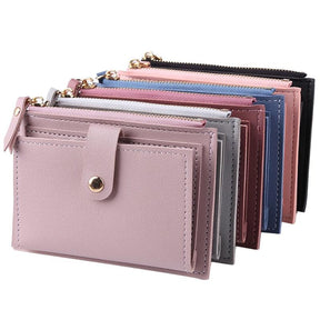 Fashion Women Wallets Leather Female Purse Mini Hasp Solid Multi-Cards Holder Coin Short Wallets Slim Small Wallet Zipper Hasp - Loja Ammix