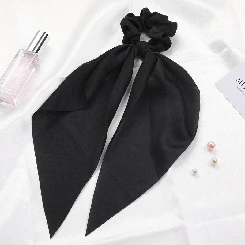Fashion Solid Color Bow Satin Long Ribbon Ponytail Scarf Hair Tie Scrunchies Women Girls Elastic Hair Bands Hair Accessories - Loja Ammix