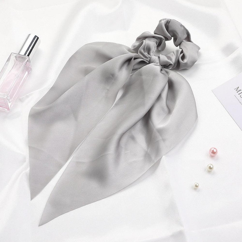 Fashion Solid Color Bow Satin Long Ribbon Ponytail Scarf Hair Tie Scrunchies Women Girls Elastic Hair Bands Hair Accessories - Loja Ammix