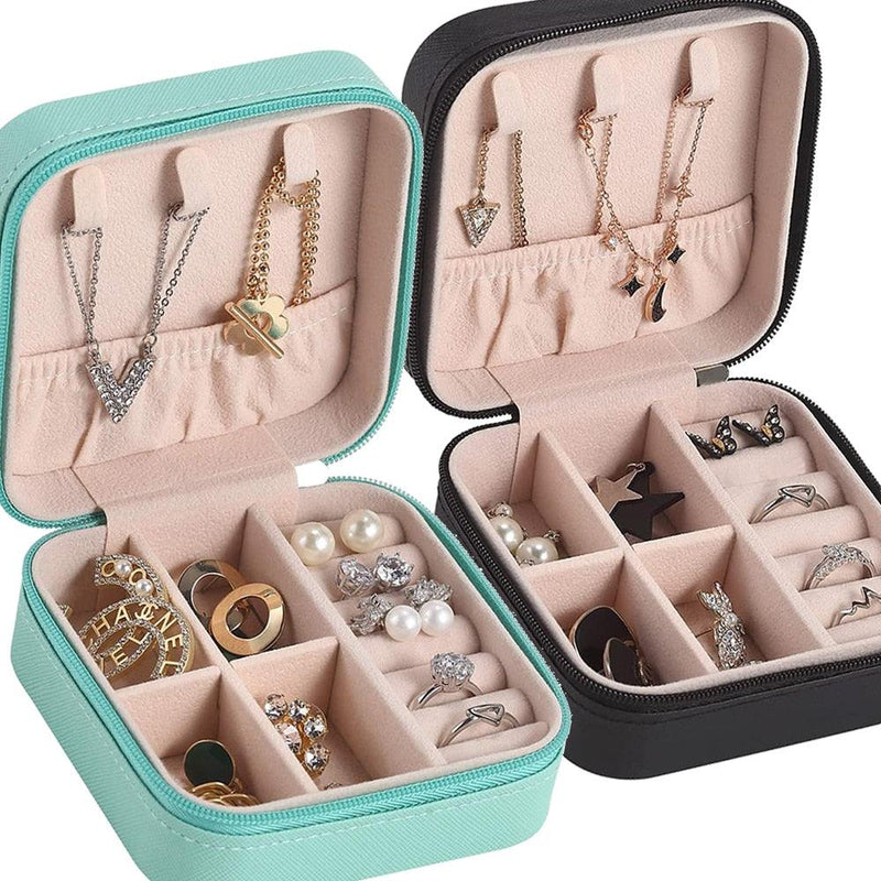 Jewelry Box Portable Leather Jewelry Organizer Box Display Travel Jewelry Case Boxes Button Leather Storage Zipper Jewelers - Loja Ammix