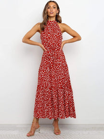 Summer Long Dress Polka Dot Casual Dresses Black Sexy Halter Strapless New 2022 Yellow Sundress Vacation Clothes For Women - Loja Ammix