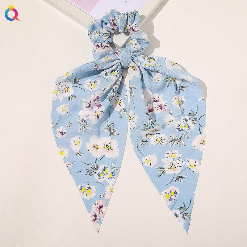 Fashion Solid Color Bow Satin Long Ribbon Ponytail Scarf Hair Tie Scrunchies Women Girls Elastic Hair Bands Hair Accessories - Loja Ammix