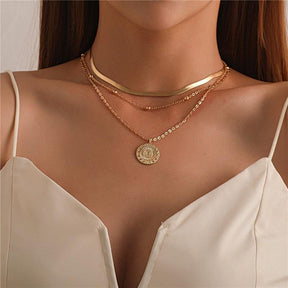 Simple Crystal Geometric Gold Color Pendant Necklace Set for Women Charms Fashion Square Rhinestone Female Vintage Jewelry 2022 - Loja Ammix
