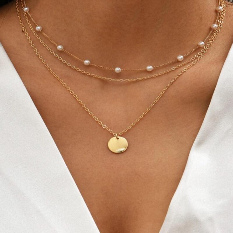 Simple Crystal Geometric Gold Color Pendant Necklace Set for Women Charms Fashion Square Rhinestone Female Vintage Jewelry 2022 - Loja Ammix