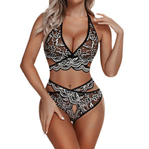 Seamless Transparent Lingerie Set Women Lace Bowknot Push Up Bra And Panty Set Sexy V Neck Breathable Erotic Underwear Sets - Loja Ammix