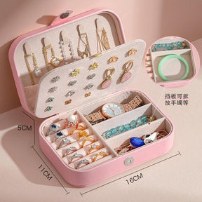 Jewelry Box Portable Leather Jewelry Organizer Box Display Travel Jewelry Case Boxes Button Leather Storage Zipper Jewelers - Loja Ammix