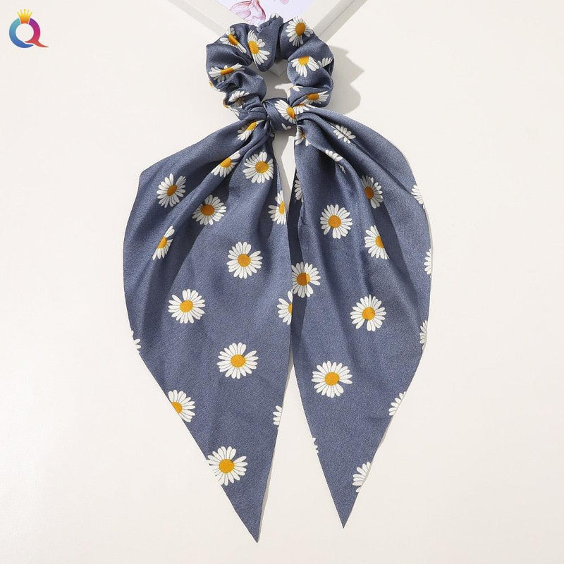 Fashion Solid Color Bow Satin Long Ribbon Ponytail Scarf Hair Tie Scrunchies Women Girls Elastic Hair Bands Hair Accessories - Loja Ammix