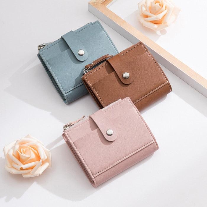 Fashion Women Wallets Leather Female Purse Mini Hasp Solid Multi-Cards Holder Coin Short Wallets Slim Small Wallet Zipper Hasp - Loja Ammix