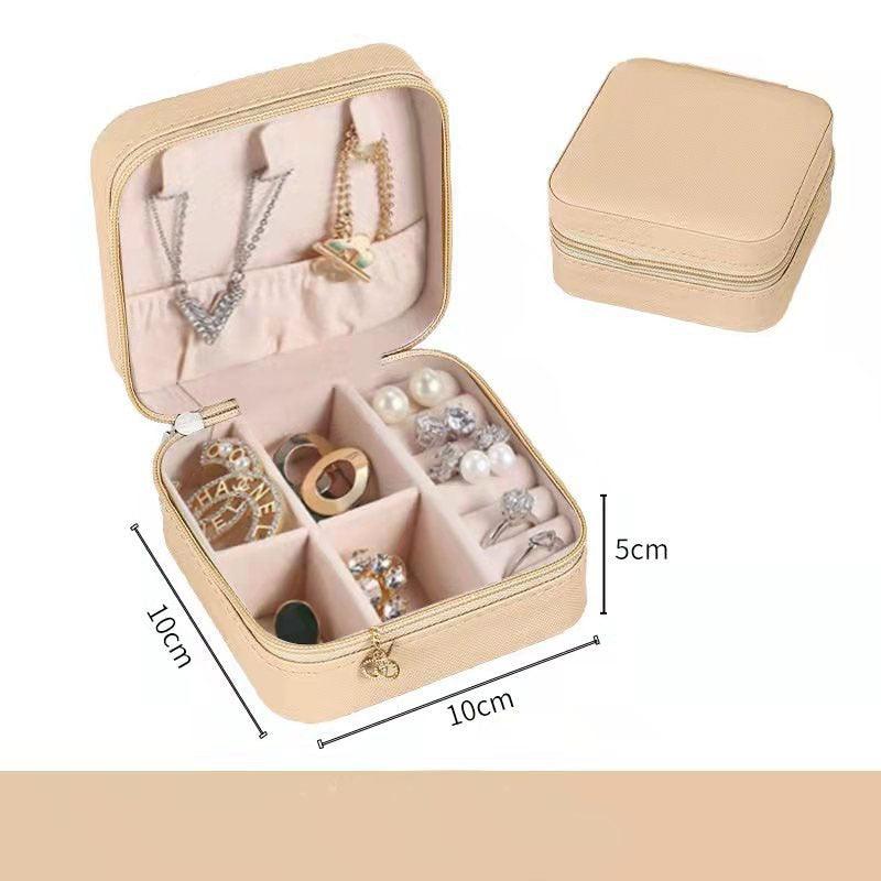 Jewelry Box Portable Leather Jewelry Organizer Box Display Travel Jewelry Case Boxes Button Leather Storage Zipper Jewelers - Loja Ammix