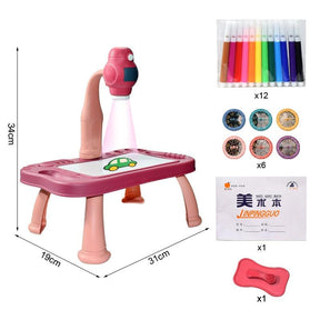 Children Led Projector Art Drawing Table Toys Kids Painting Board Desk Arts Crafts Educational Learning Paint Tools Toy for Girl - Loja Ammix