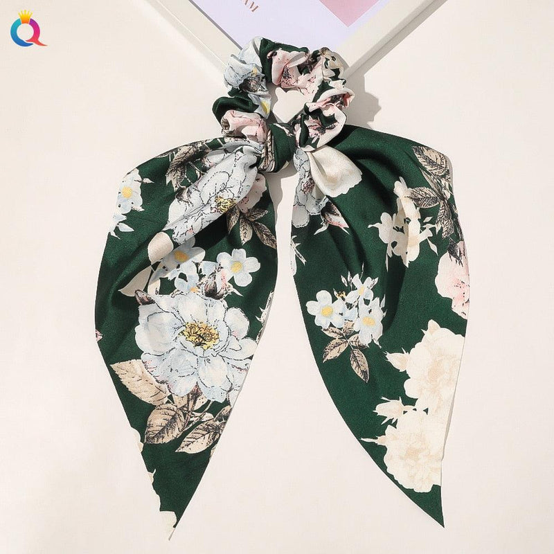 Fashion Solid Color Bow Satin Long Ribbon Ponytail Scarf Hair Tie Scrunchies Women Girls Elastic Hair Bands Hair Accessories - Loja Ammix