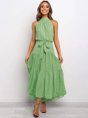 Summer Long Dress Polka Dot Casual Dresses Black Sexy Halter Strapless New 2022 Yellow Sundress Vacation Clothes For Women - Loja Ammix