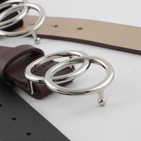 Double Ring Belts for Women Girls Fashion Leopard Waist Belt PU Metal Buckle Heart Pin Belt Leisure Dress Jeans Wild Waistband - Loja Ammix