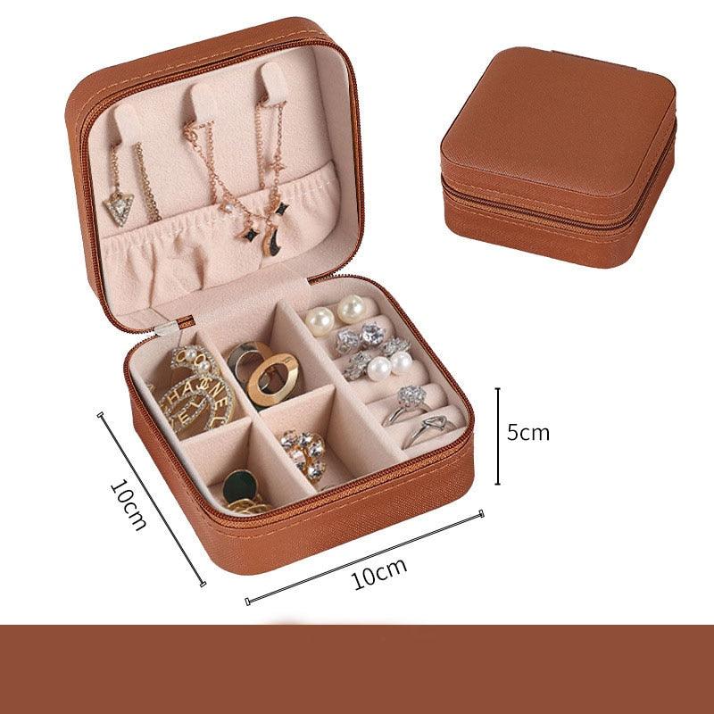 Jewelry Box Portable Leather Jewelry Organizer Box Display Travel Jewelry Case Boxes Button Leather Storage Zipper Jewelers - Loja Ammix
