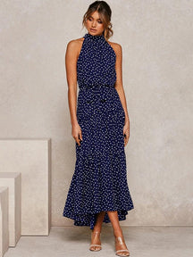 Summer Long Dress Polka Dot Casual Dresses Black Sexy Halter Strapless New 2022 Yellow Sundress Vacation Clothes For Women - Loja Ammix