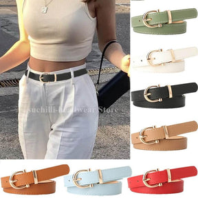2022 Women Belts New PU Leather Simple Metal Buckle Belt Girls Dress Jean Pants Waistband Belts for Lady Luxury Designer Brand - Loja Ammix