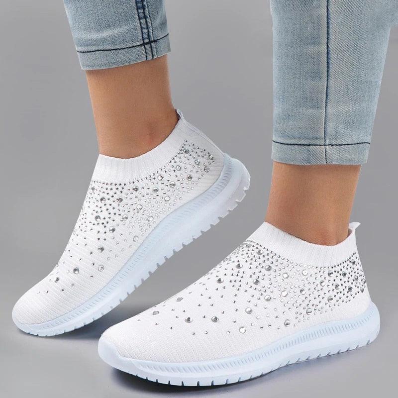 Rimocy Crystal Breathable Mesh Sneaker Shoes for Women Comfortable Soft Bottom Flats Plus Size 43 Non Slip Casual Shoes Woman - Loja Ammix